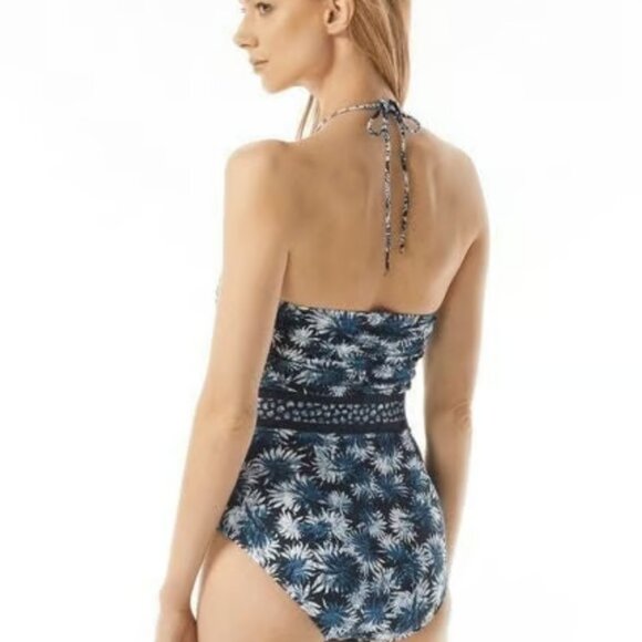 NWT! Michael Kors Navy Palm Cutout Bandeau One Piece Swimsuit NEW! - Picture 3 of 4